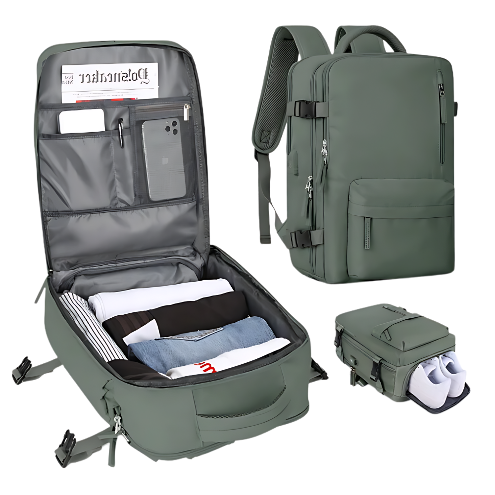 Sac à dos de voyage étanche à chargement USB
-Vert - Ozerty