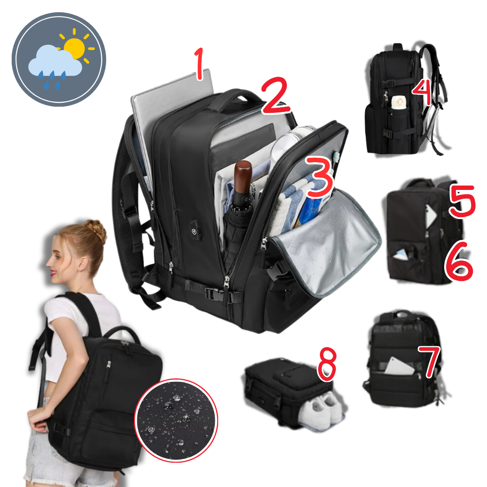Sac à dos de voyage étanche à chargement USB
- Ozerty