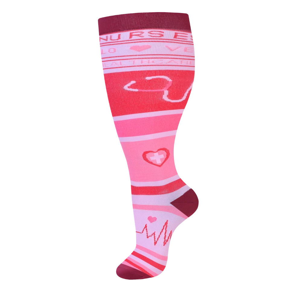 Chaussettes de compression larges et respirantes -Rose à motifs - Ozerty
