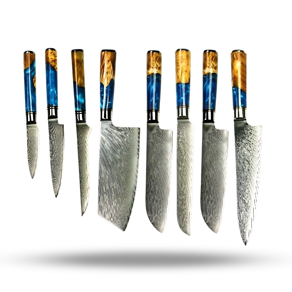Couteaux japonais de la série Yellow Sea
-Ensemble de 8 couteaux de Chef Japonais - Ozerty