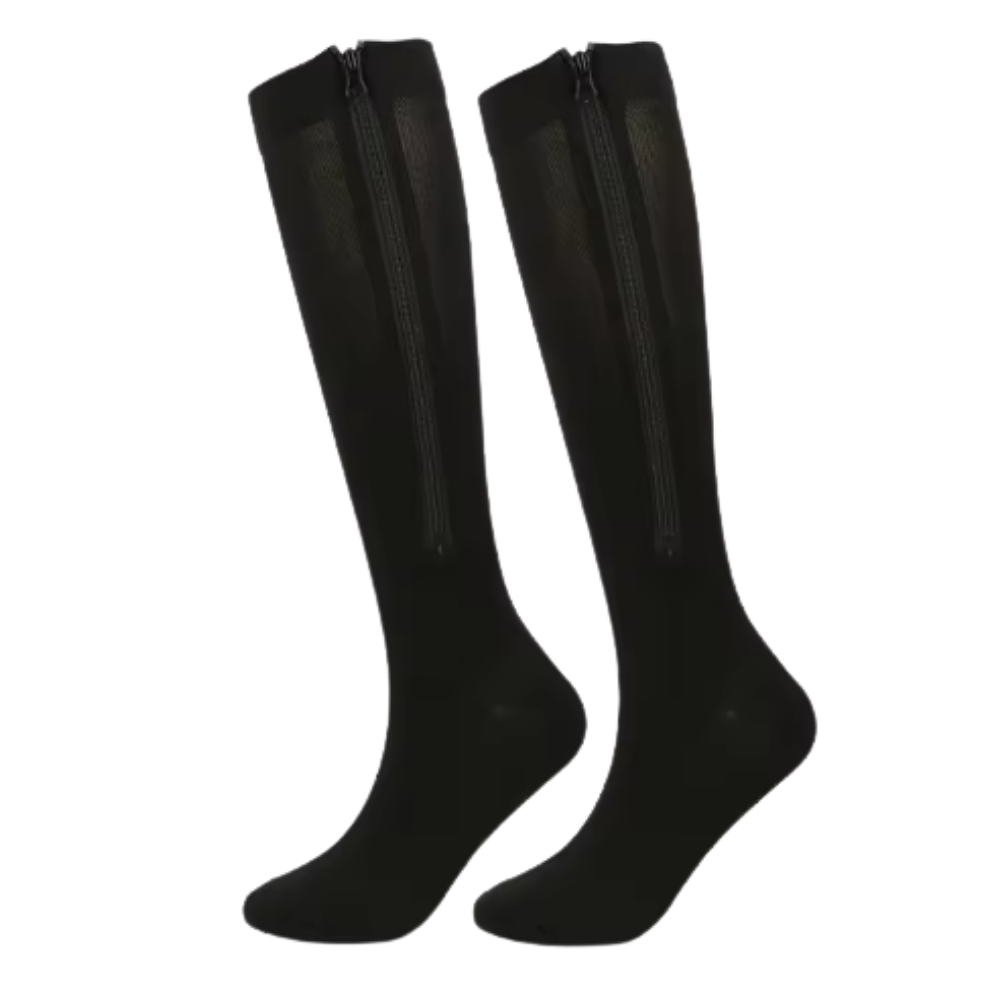 Chaussettes de compression montantes aux genoux avec fermeture éclair -Noir - Ozerty