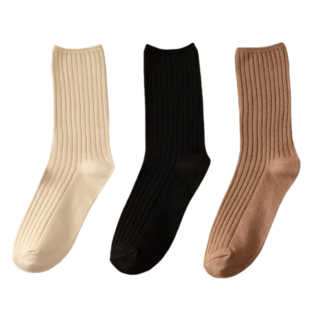 3 Paires de chaussettes côtelées en coton pour femmes -A/ - Ozerty