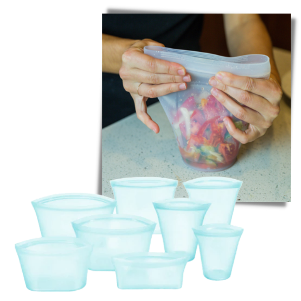 Lot de 8 sacs réutilisables en silicone pour aliments - Ozerty