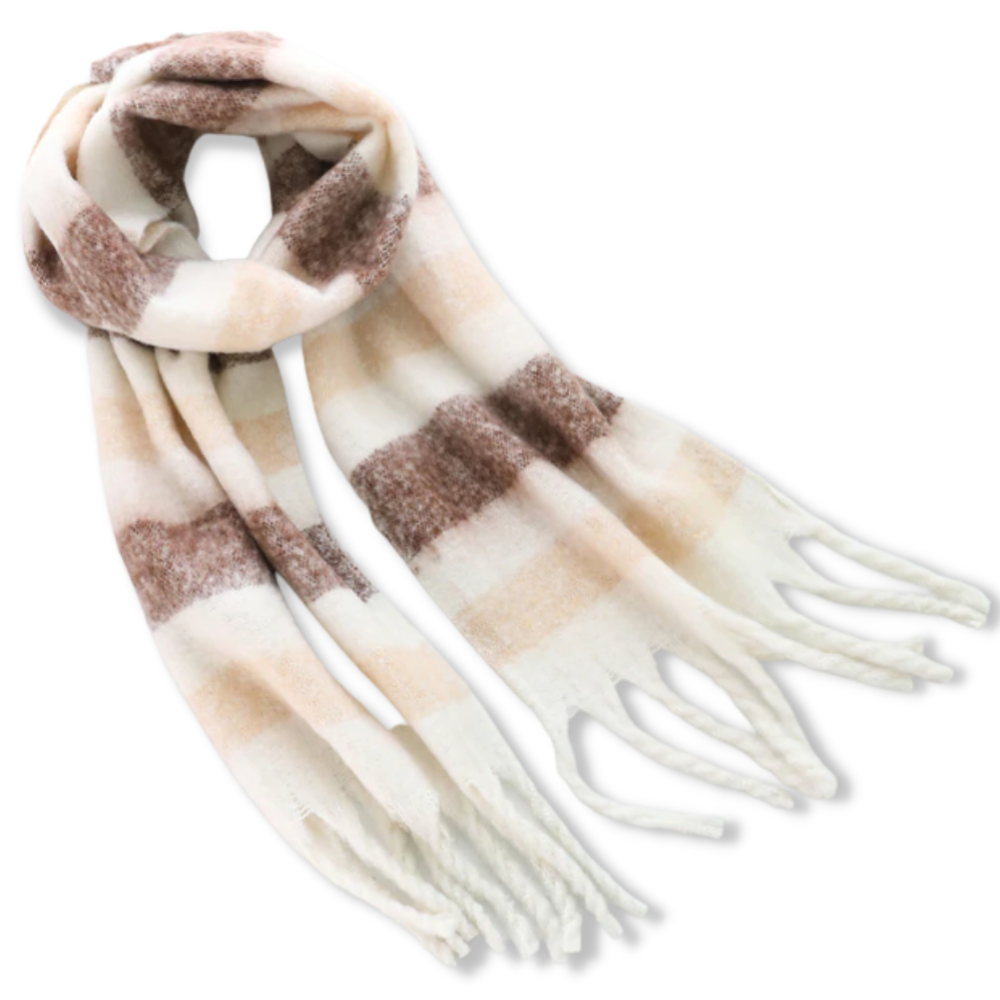 Écharpe d'hiver à carreaux pour femmes -Beige/ - Ozerty
