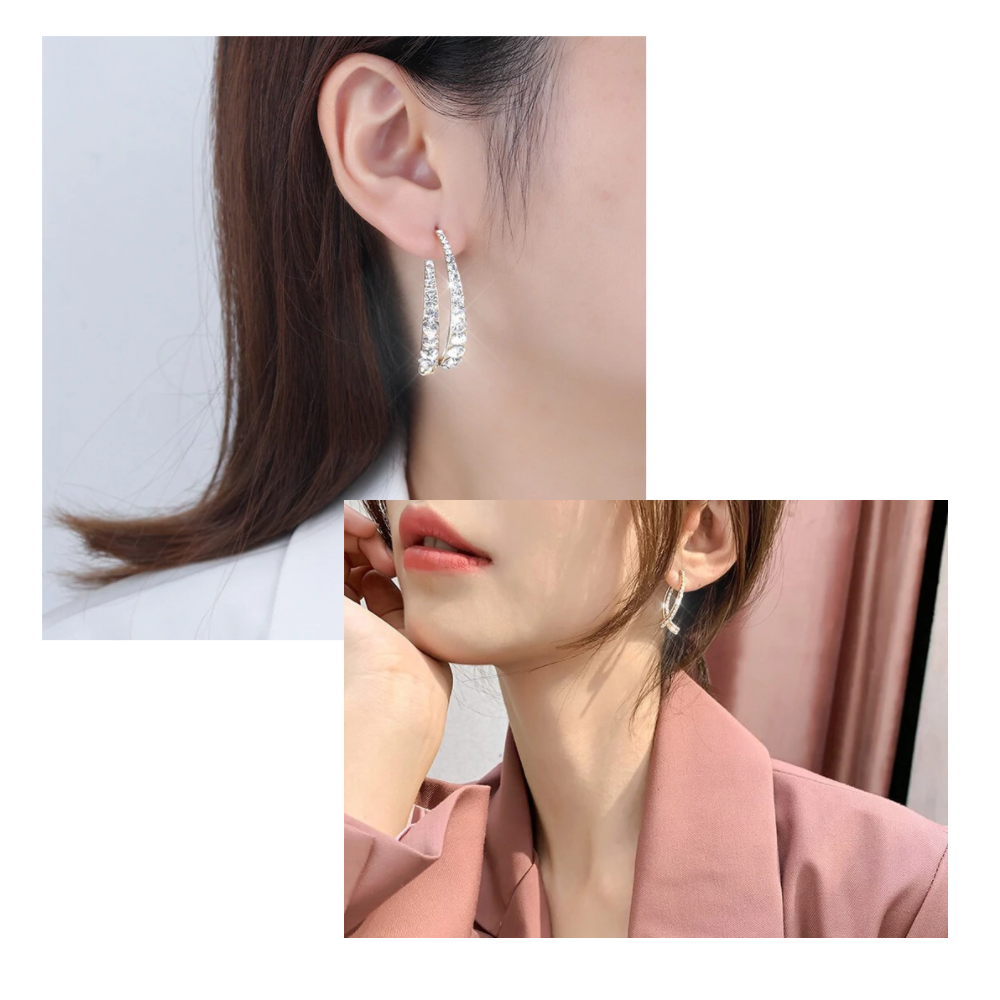 Boucles d'oreilles en argent/or en forme de courbe croisée - Ozerty