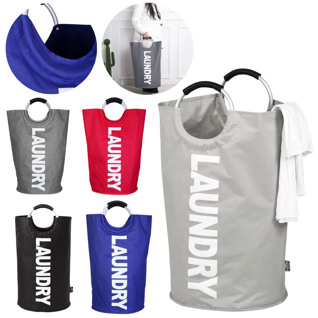 Foldable laundry basket with handles
