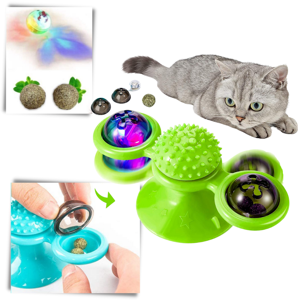 Jouet pour chat "moulin à vent rotatif" avec brosse - Ozerty