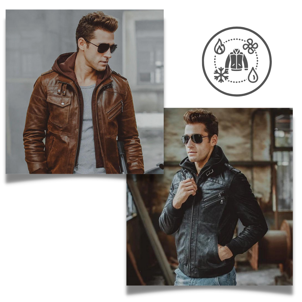 Veste de motard marron en cuir - Ozerty