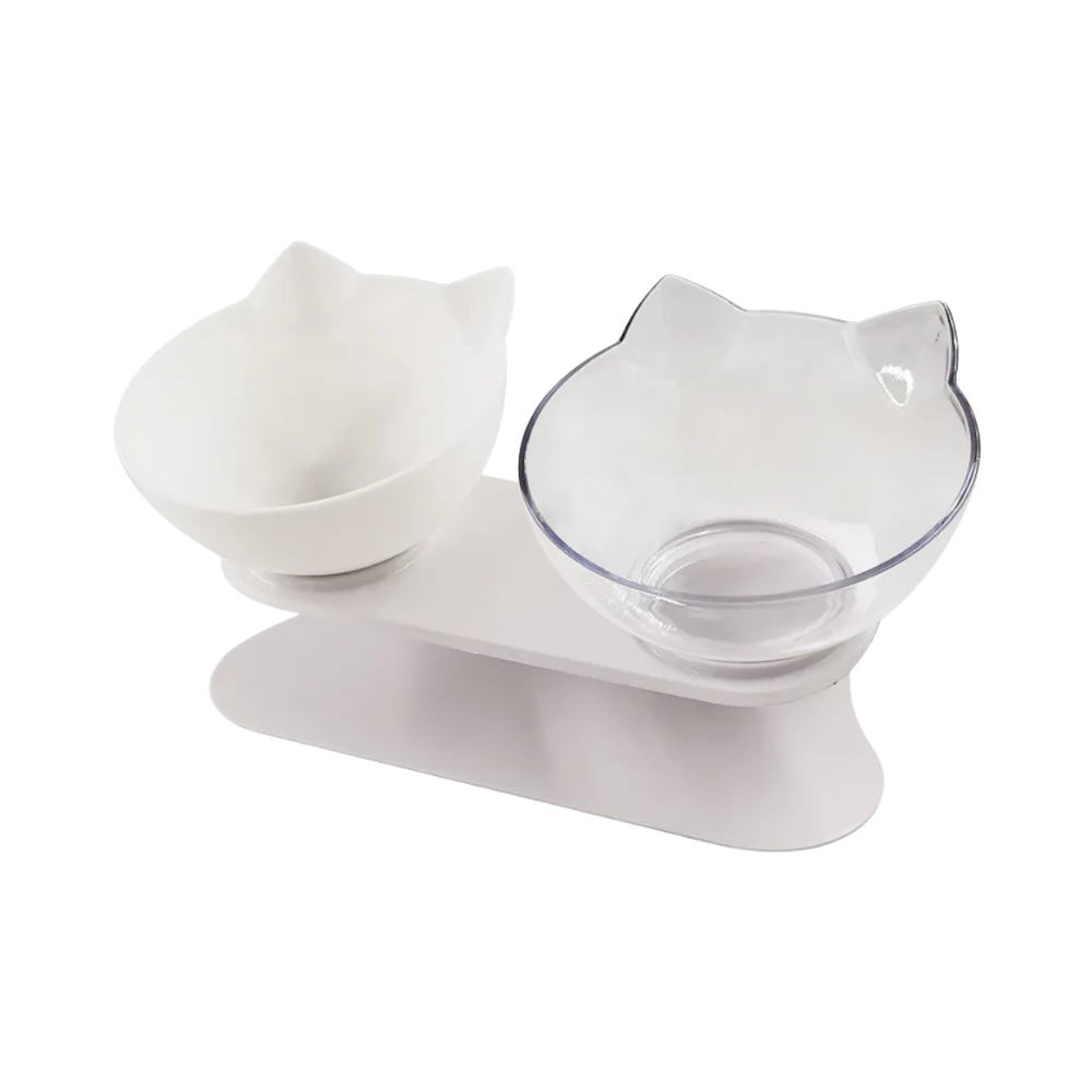 Bol confort surélevé pour chats -Blanc transparent/Double - Ozerty