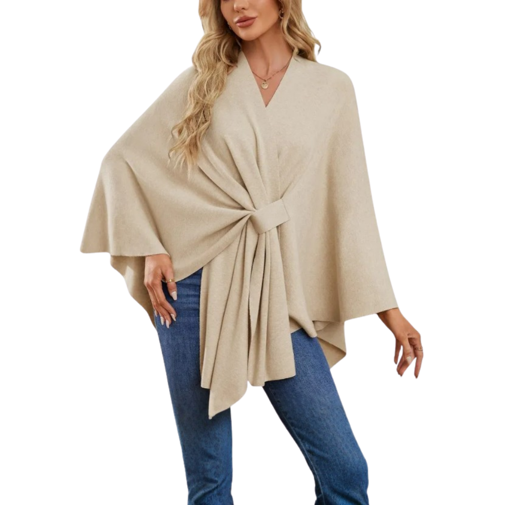Veste poncho tricoté chic pour femme -Abricot - Ozerty