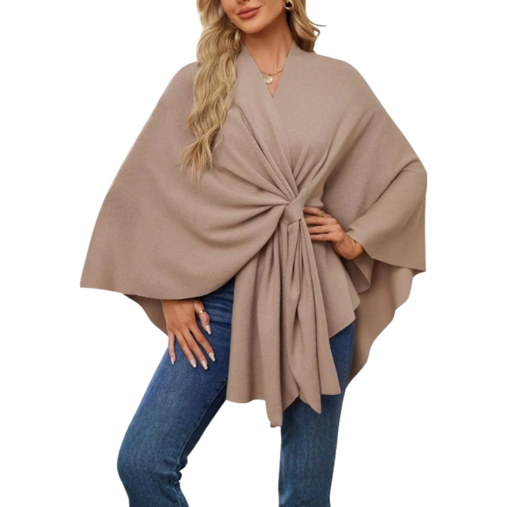 Veste poncho tricoté chic pour femme -Camel - Ozerty