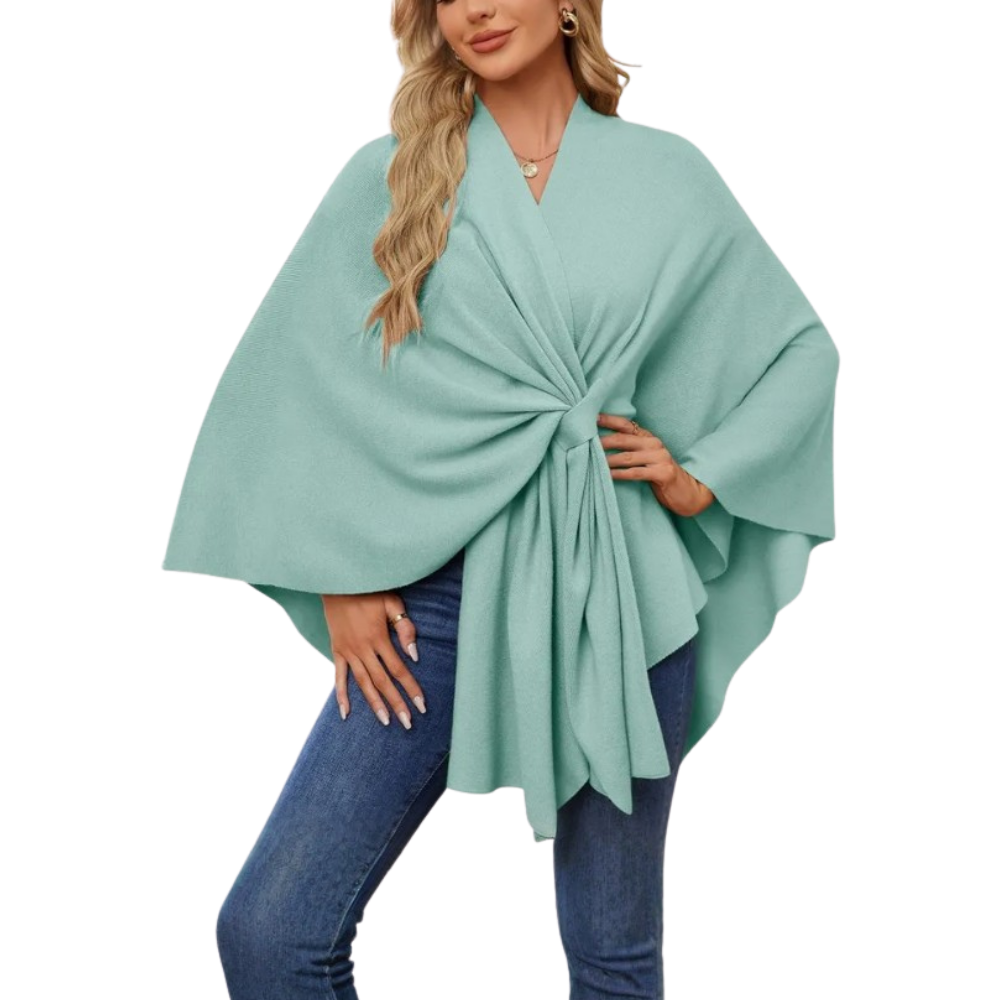 Veste poncho tricoté chic pour femme -Vert d'eau - Ozerty