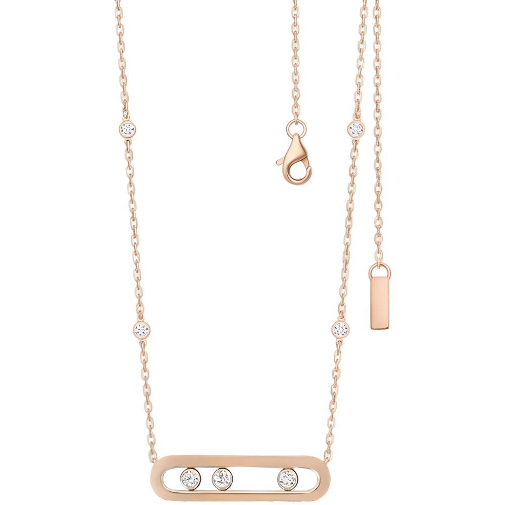Collier intemporel à trois pierres mobiles -Ton or rose - Ozerty
