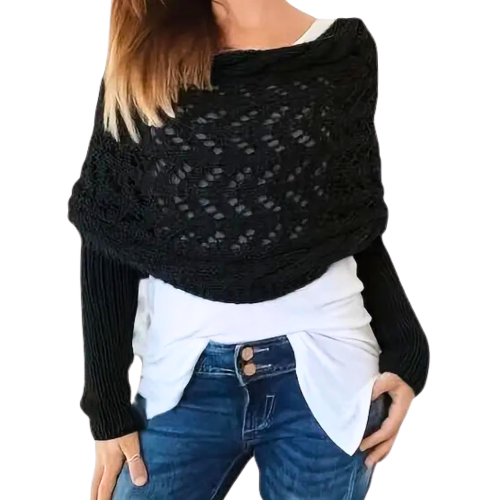 Chandail douillet en tricot avec épaules découvertes -Noir - Ozerty