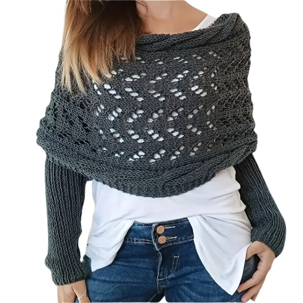 Chandail douillet en tricot avec épaules découvertes -Gris foncé - Ozerty