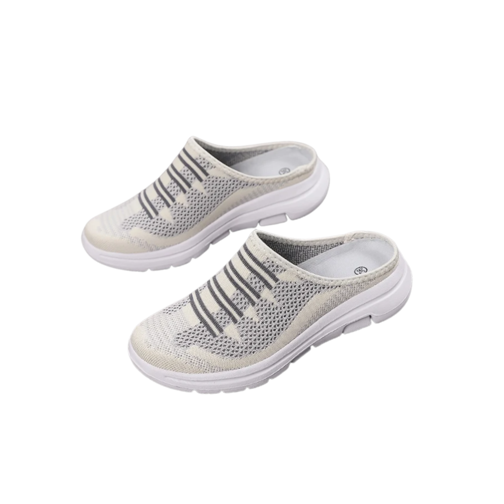 Mules plates confortables et facile à enfiler -Beige - Ozerty