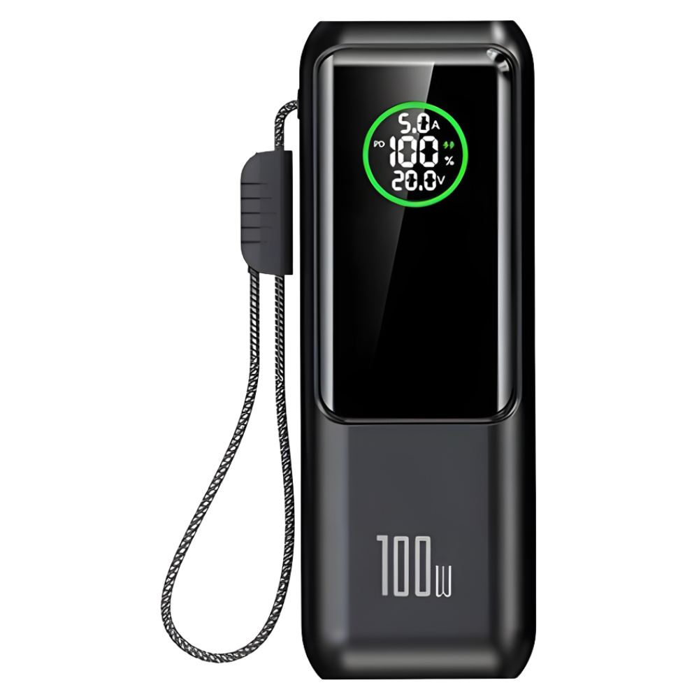 Batterie externe à recharge rapide avec câble intégré -Noir - Ozerty