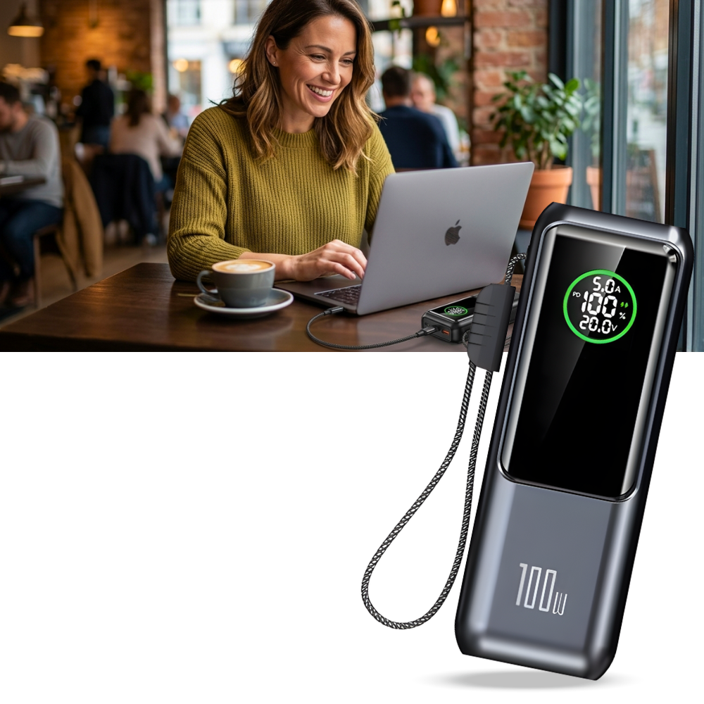 Batterie externe à recharge rapide avec câble intégré - Ozerty