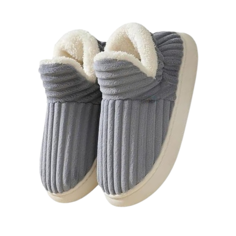 pantoufles d'intérieur douillettes en peluche moelleuse -Gris - Ozerty