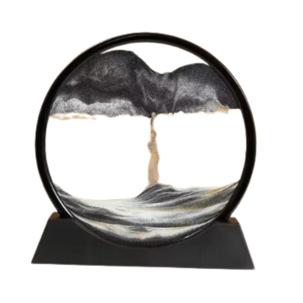 Image d'art de sable en mouvement dynamique -Noir avec cadre noir/25 x 26cm / 12 poucesNoir avec cadre noir/18 x 19cm / 7 pouces - Ozerty