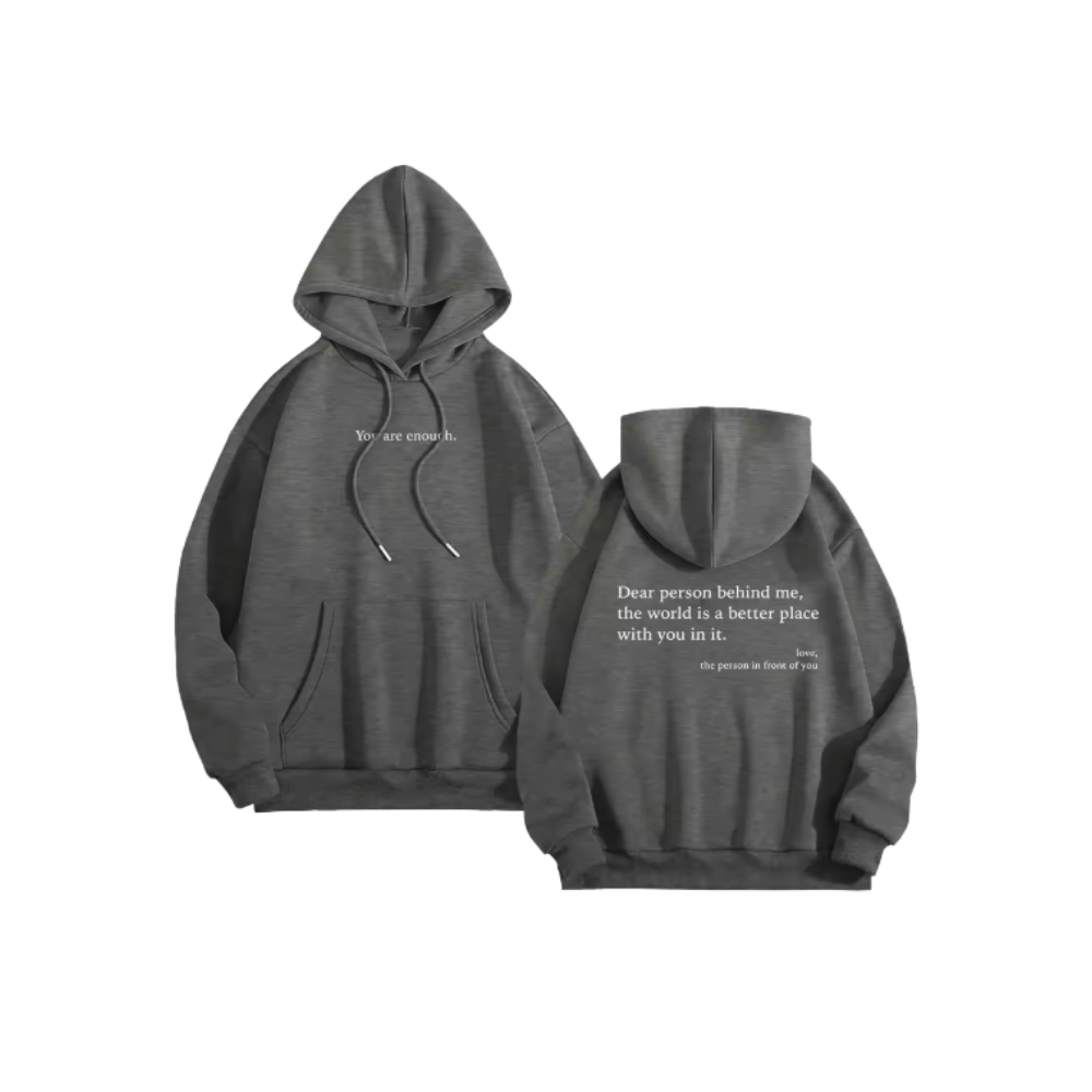 Sweat à capuche oversize pour femmes avec message motivant  -Gris foncé - Ozerty