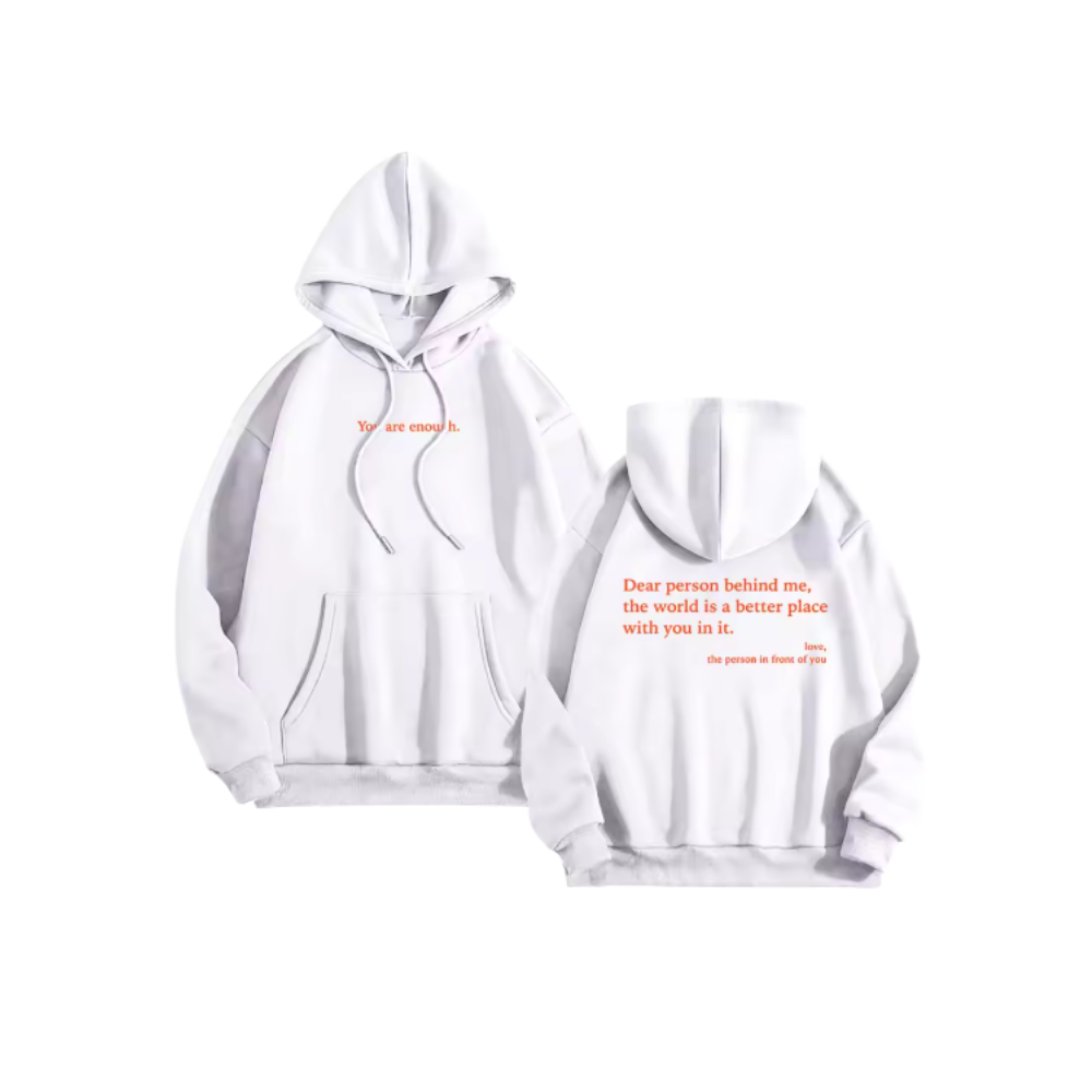 Sweat à capuche oversize pour femmes avec message motivant  -Blanc - Ozerty