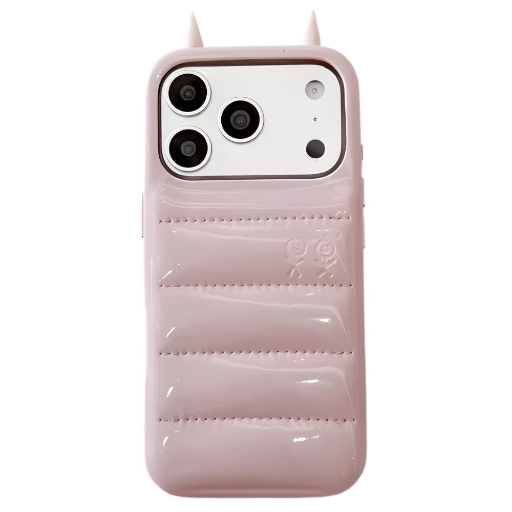 Coque téléphone matelassée à cornes Puffer Horn -Rose pâle - Ozerty