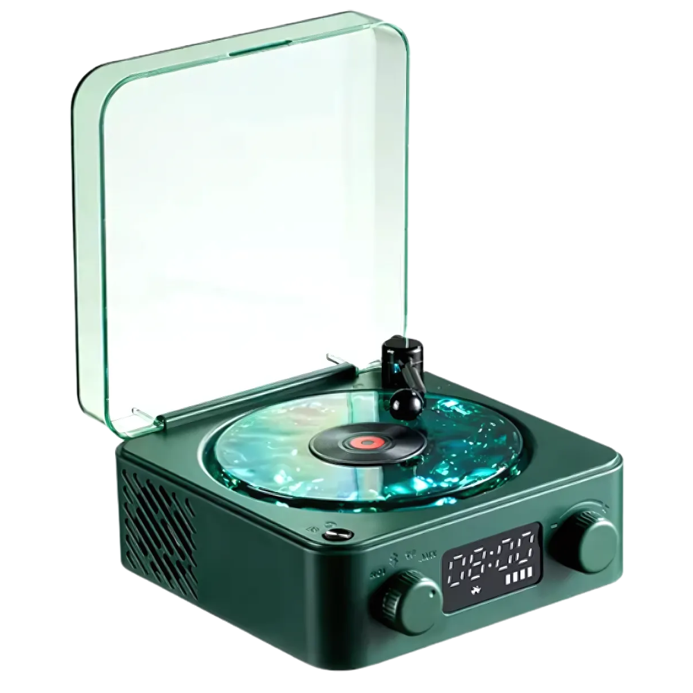 Lecteur vinyle avec effets visuels rétro -Vert foncé - Ozerty