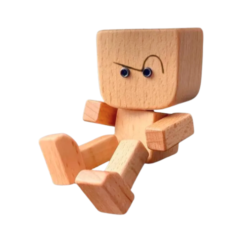 Figurine mobile d'homme en bois  -Sourcil supcieux - Ozerty