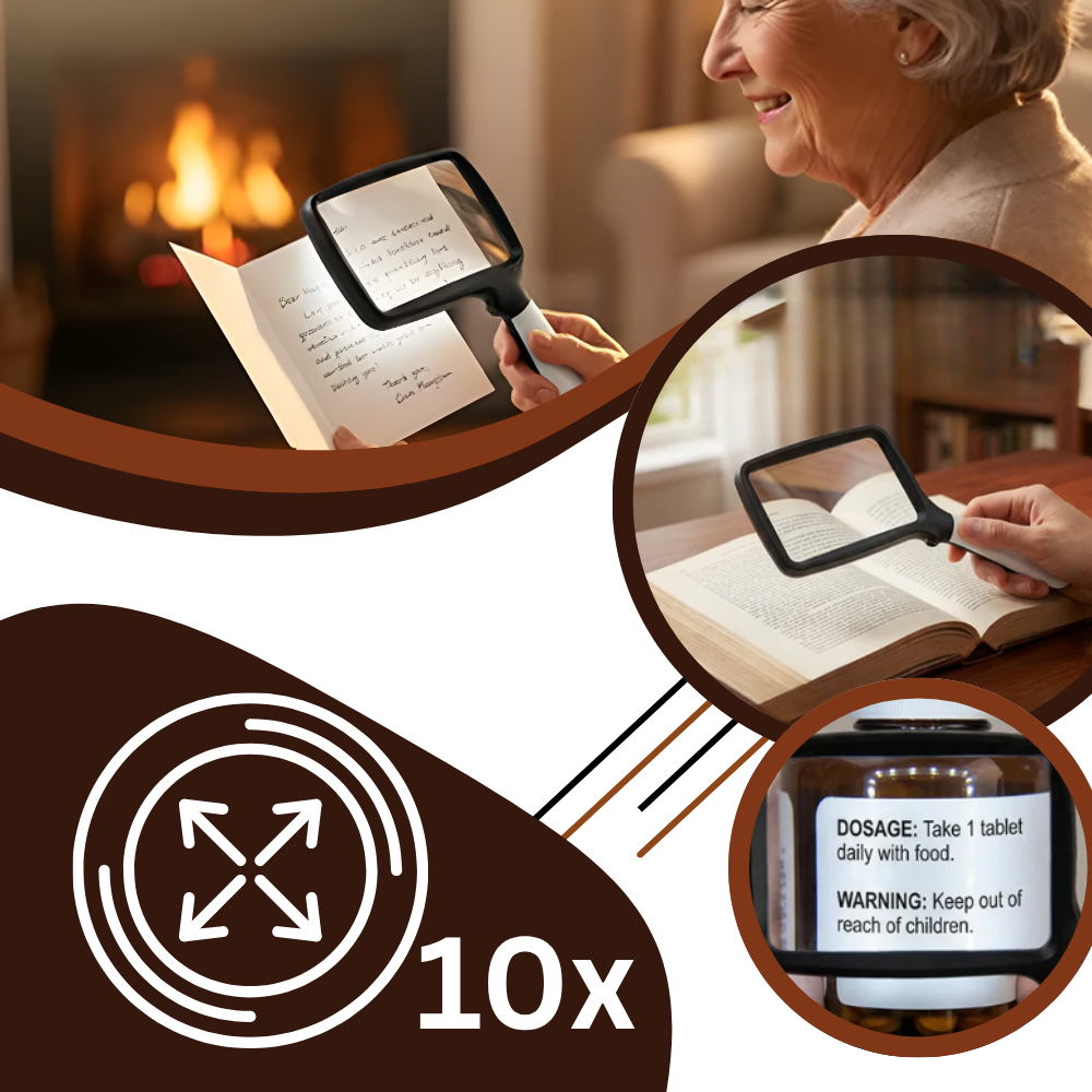 Loupe de lecture rectangulaire large avec éclairage LED intégré - Ozerty