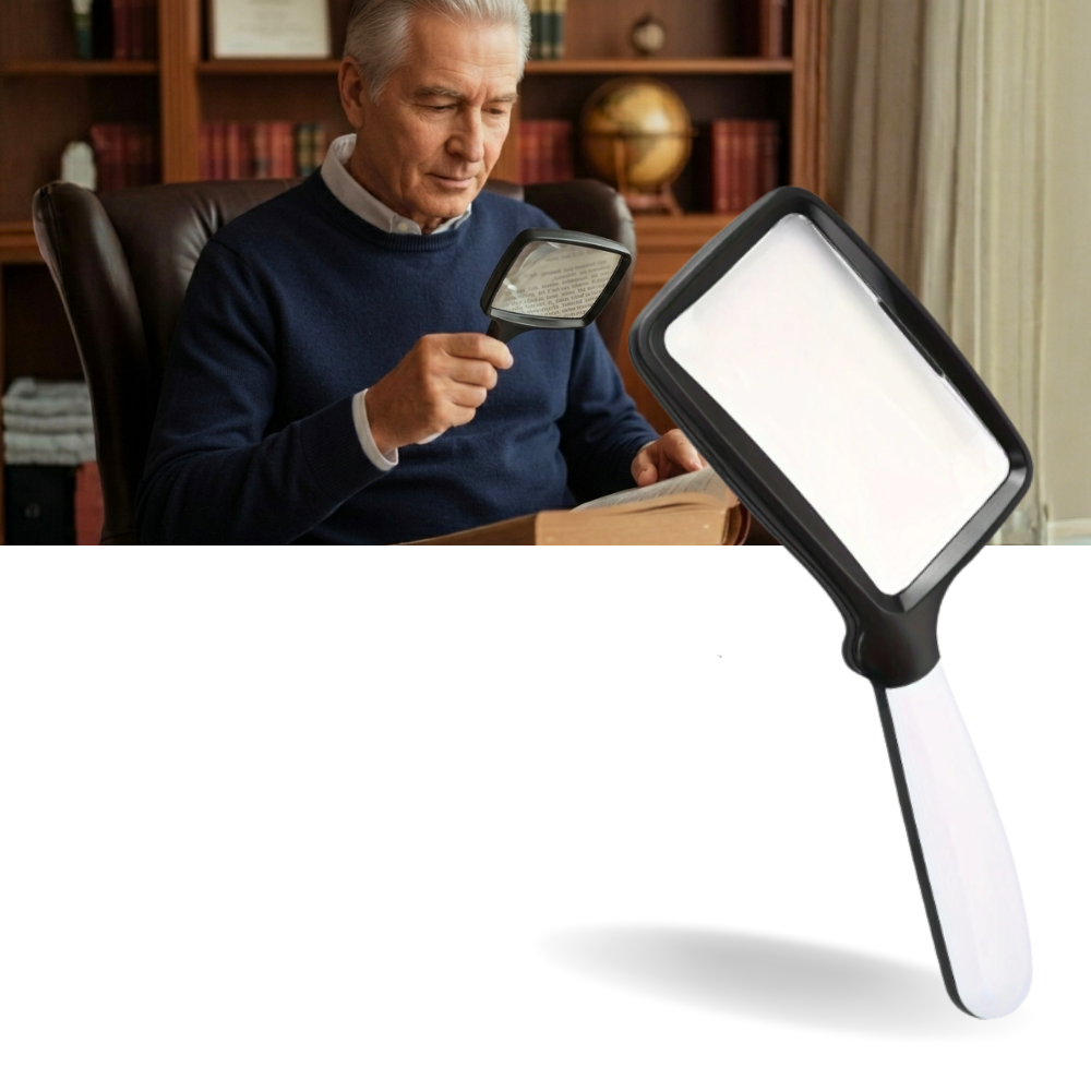 Loupe de lecture rectangulaire large avec éclairage LED intégré - Ozerty