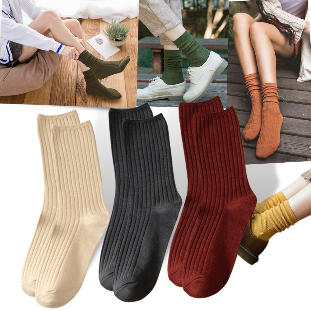 3 Paires de chaussettes côtelées en coton pour femmes - Ozerty