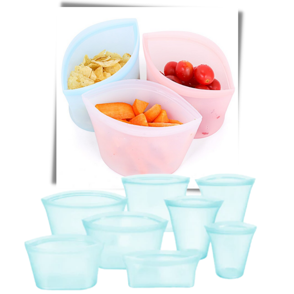 Lot de 8 sacs réutilisables en silicone pour aliments - Ozerty