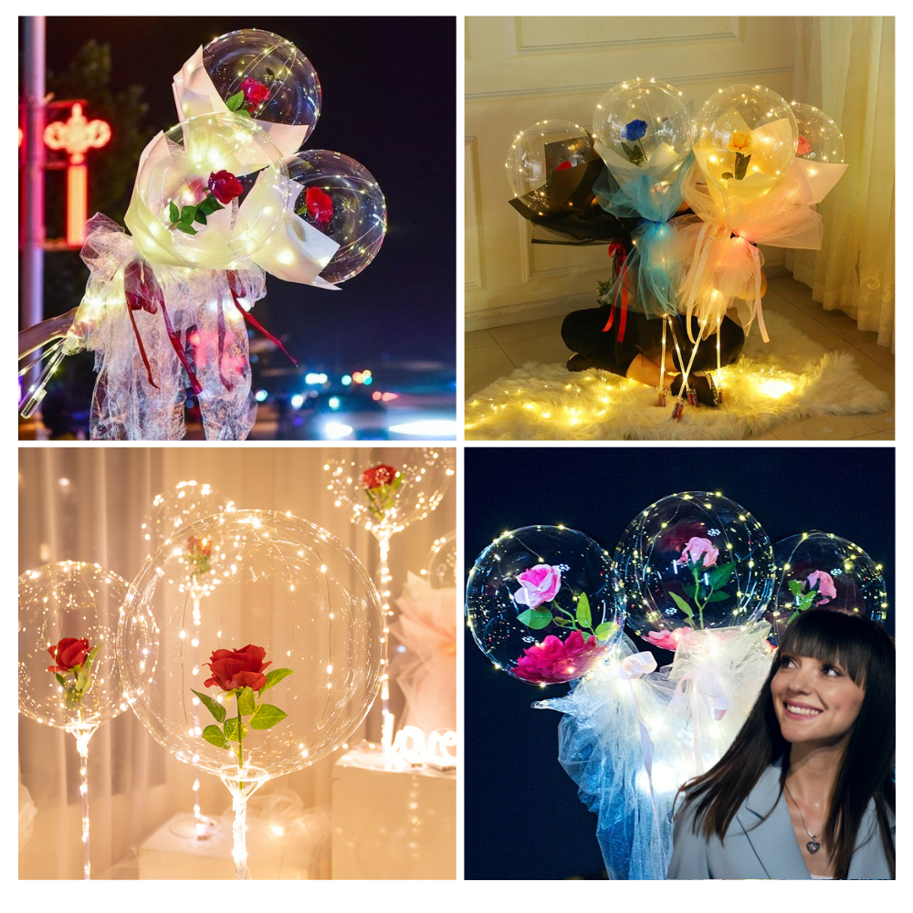 Magnifique ballon LED à rose - Ozerty