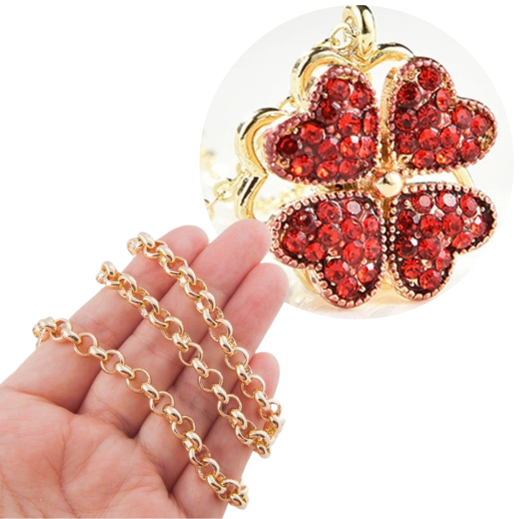 Collier réglable trèfle à 4 feuilles en forme de cœur - Ozerty