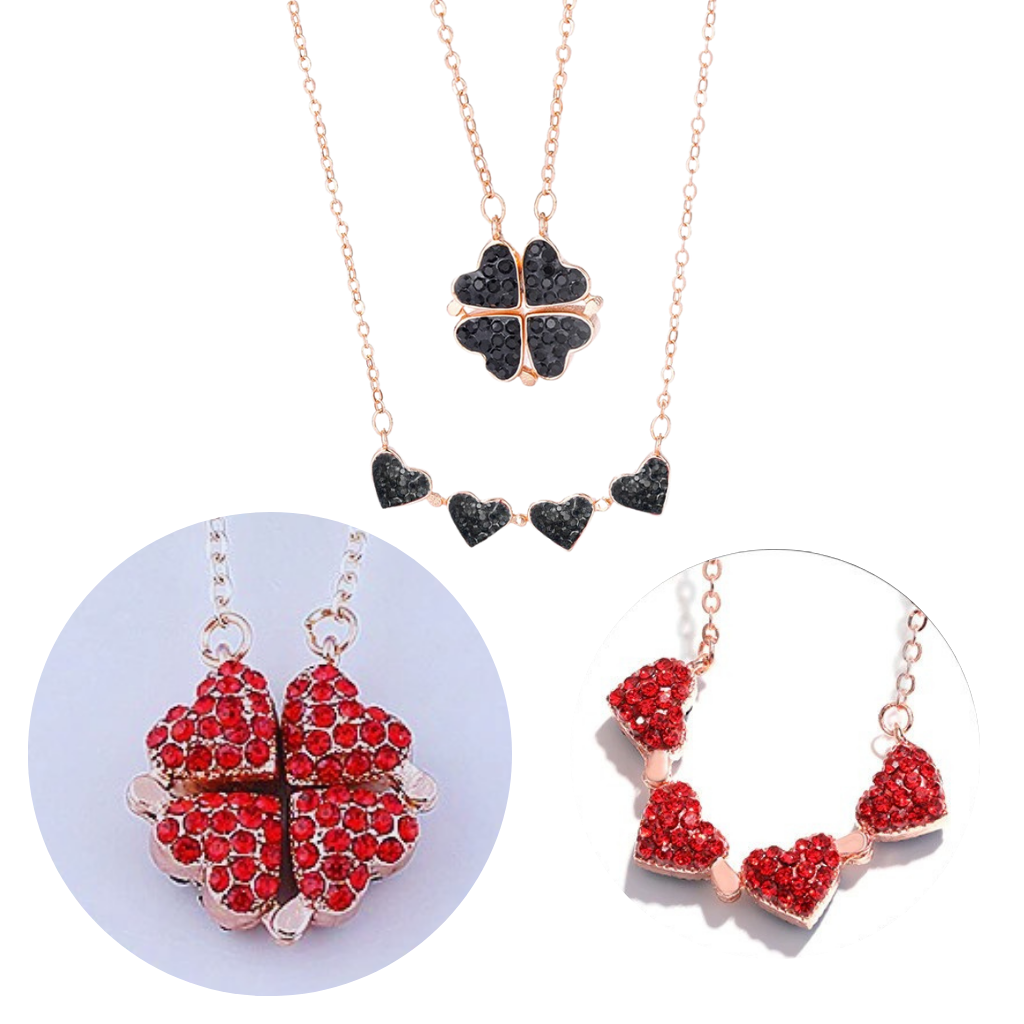 Collier réglable trèfle à 4 feuilles en forme de cœur - Ozerty