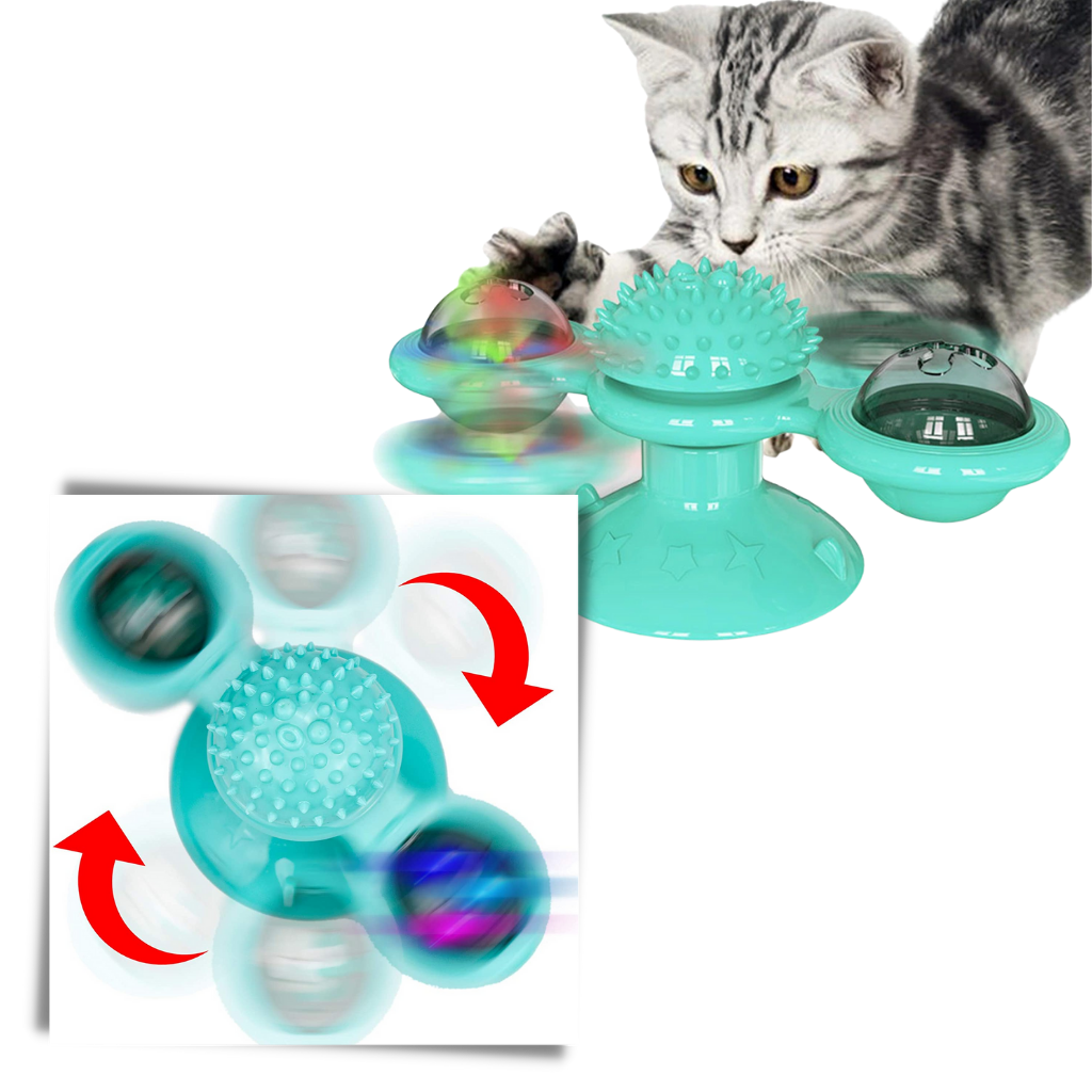 Jouet pour chat "moulin à vent rotatif" avec brosse - Ozerty