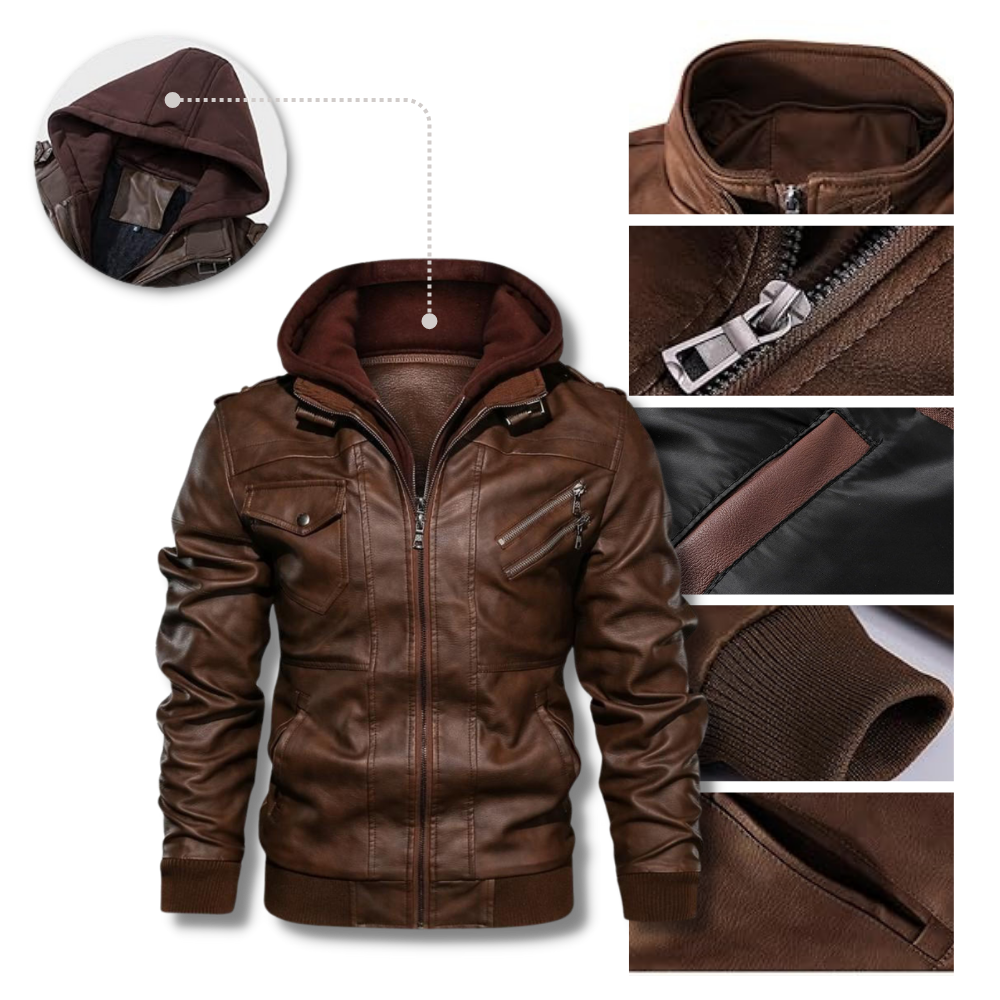 Veste de motard marron en cuir - Ozerty
