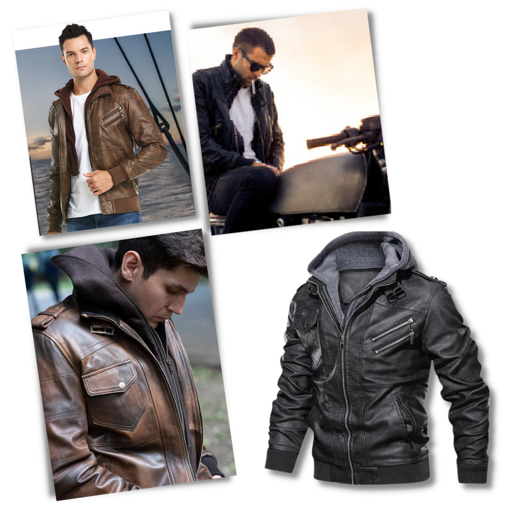 Veste de motard marron en cuir - Ozerty