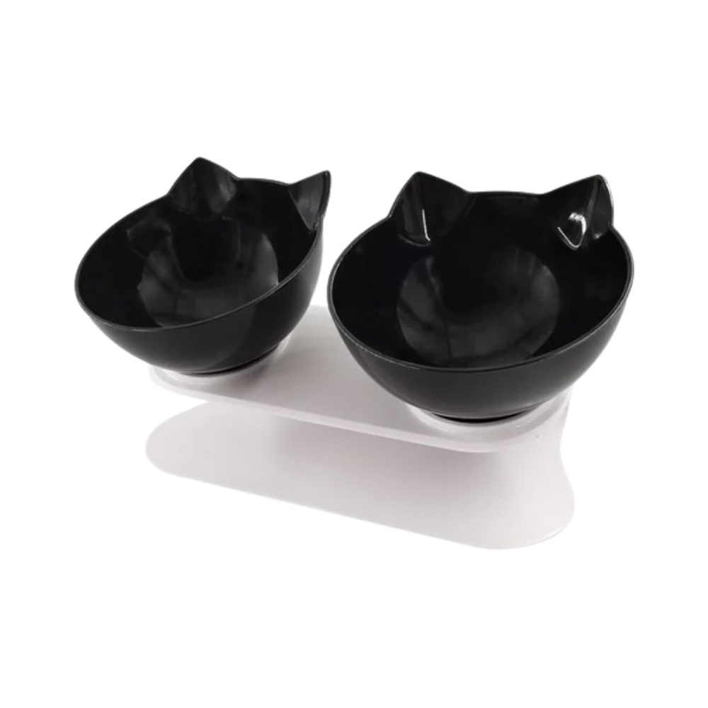 Bol confort surélevé pour chats -Noir/Double - Ozerty