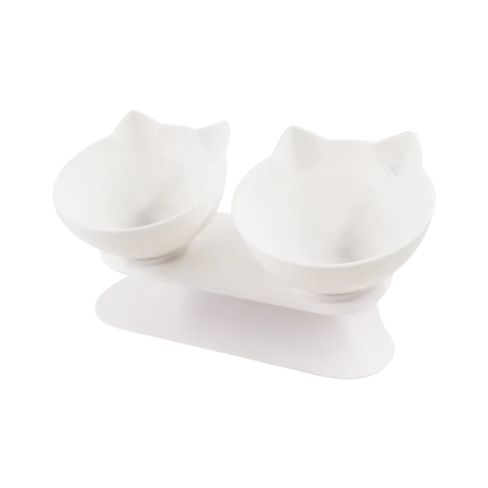 Bol confort surélevé pour chats -Blanc/Double - Ozerty
