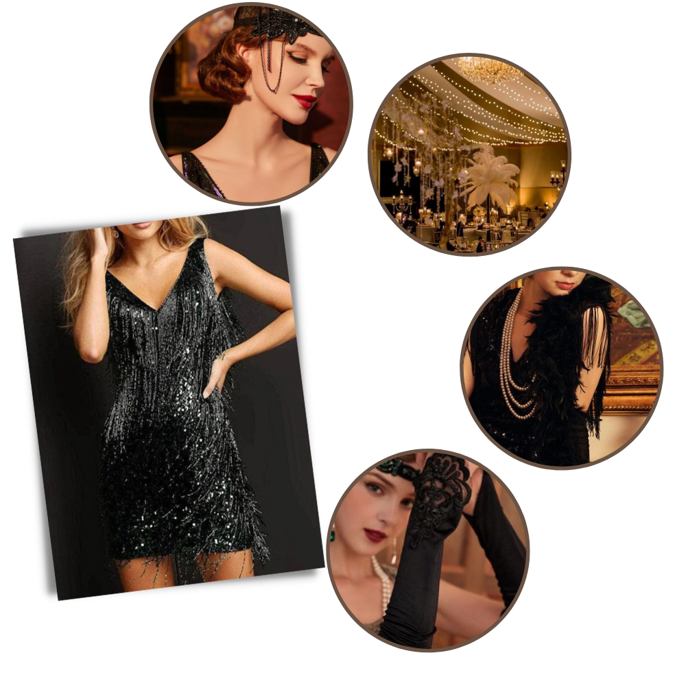 Robe à col V à paillettes

 - Ozerty