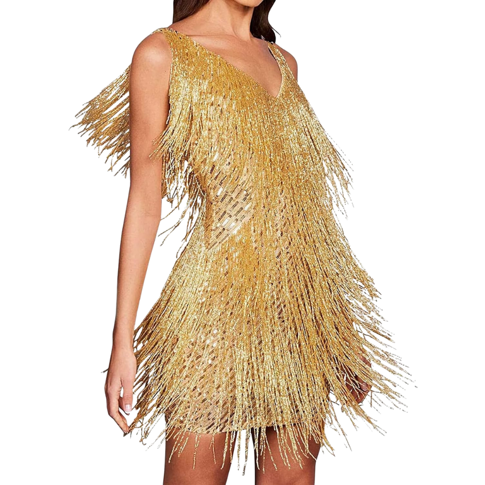 Robe à col V à paillettes

 -Doré/SDoré/MDoré/LDoré/XLDoré/XXLDoré/3XLDoré/4XLDoré/5XL - Ozerty