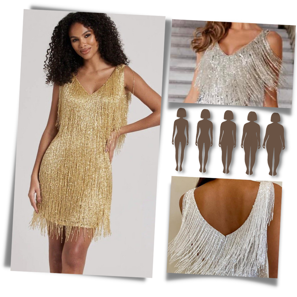 Robe à col V à paillettes

 - Ozerty
