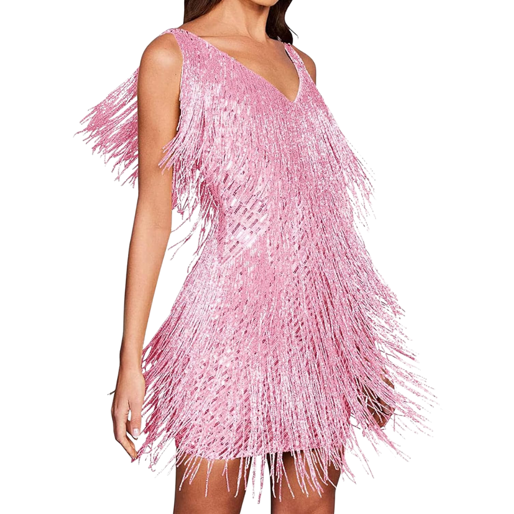Robe à col V à paillettes

 -Rose/SRose/MRose/LRose/XLRose/XXLRose/3XLRose/4XLRose/5XL - Ozerty